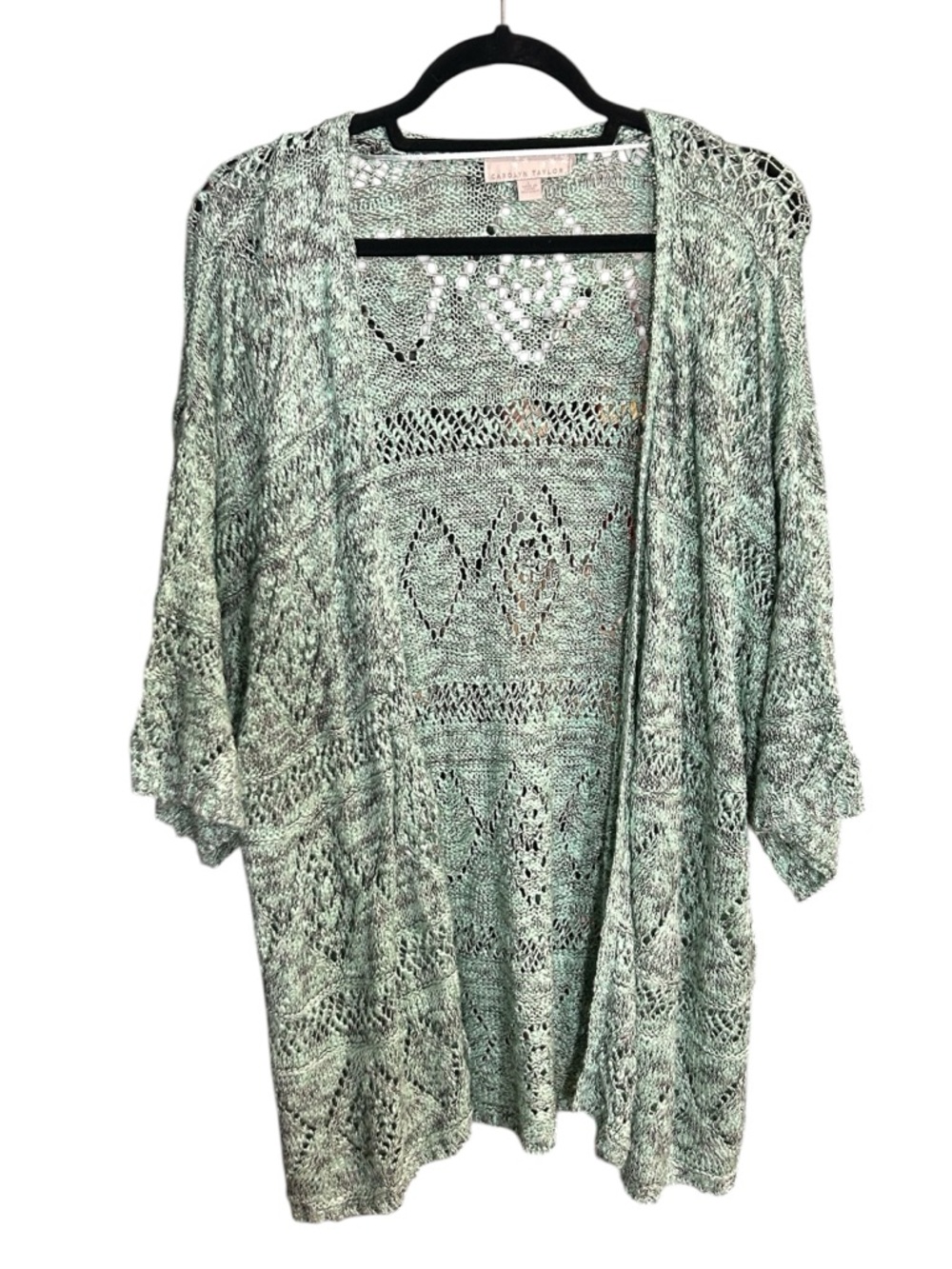 Carolyn Taylor Mint Green/black Open Knit Cardigan
